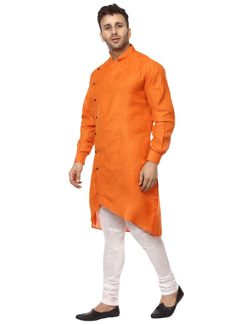 orange khadi asymmetric kurta - 15876574 - Standard Image - 1