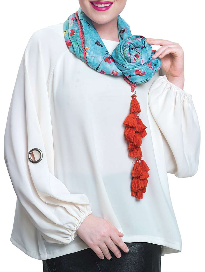 blue crepe scarf