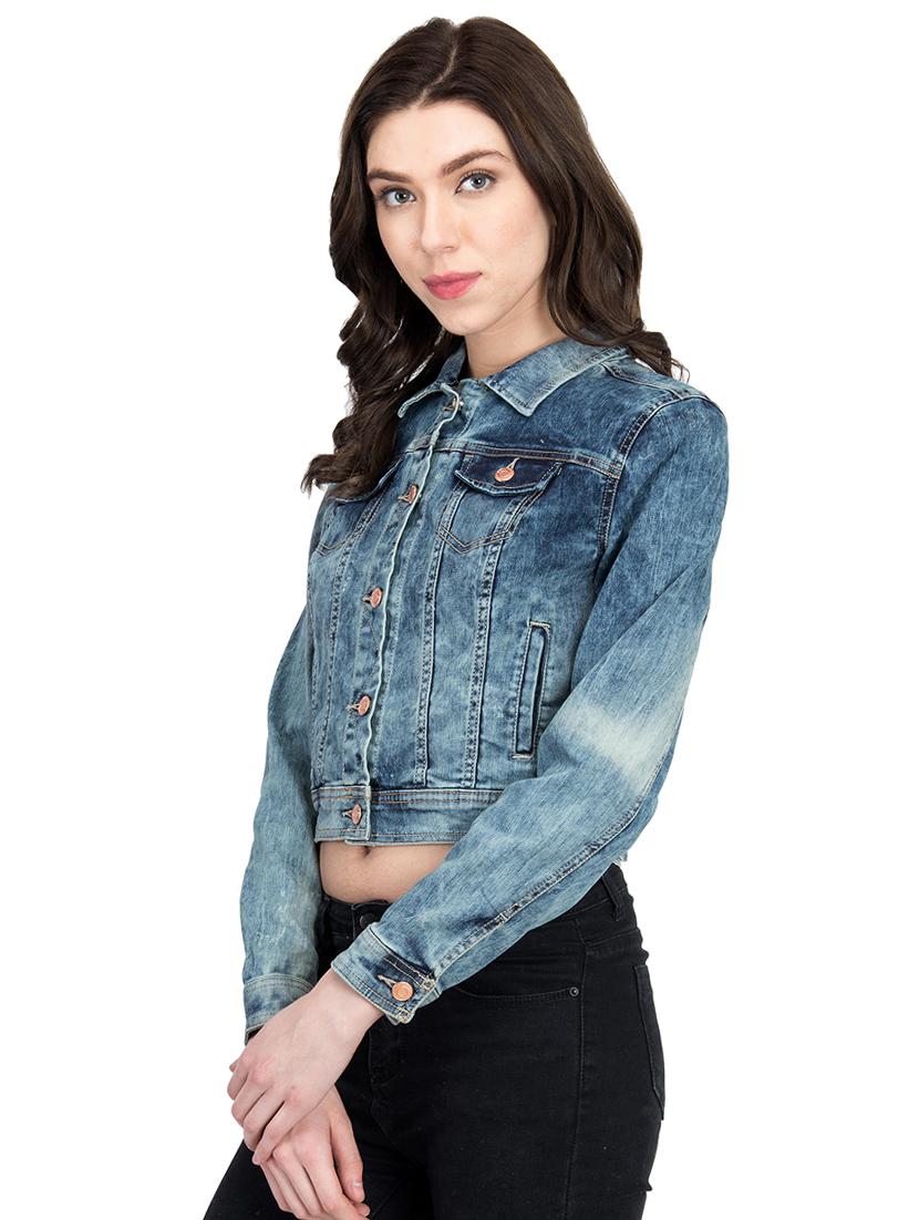 cropped acid wash denim jacket - 15878599 -  Standard Image - 1