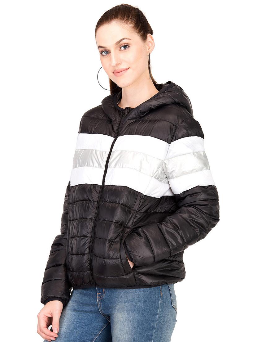 hooded neck color block puffer jacket - 15878704 - Standard Image - 1