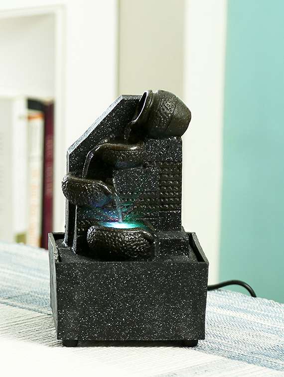 stone finish pot design indoor water fountain with light