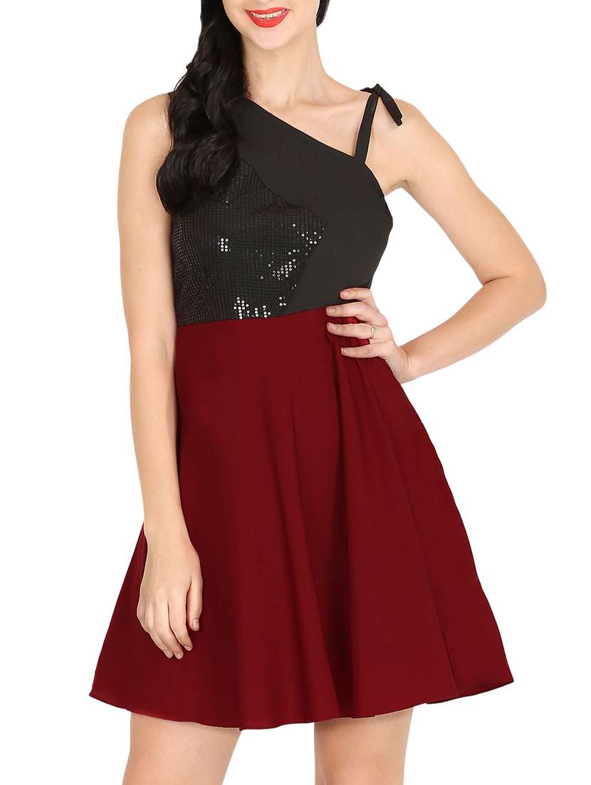 single shoulder sequined skater dress