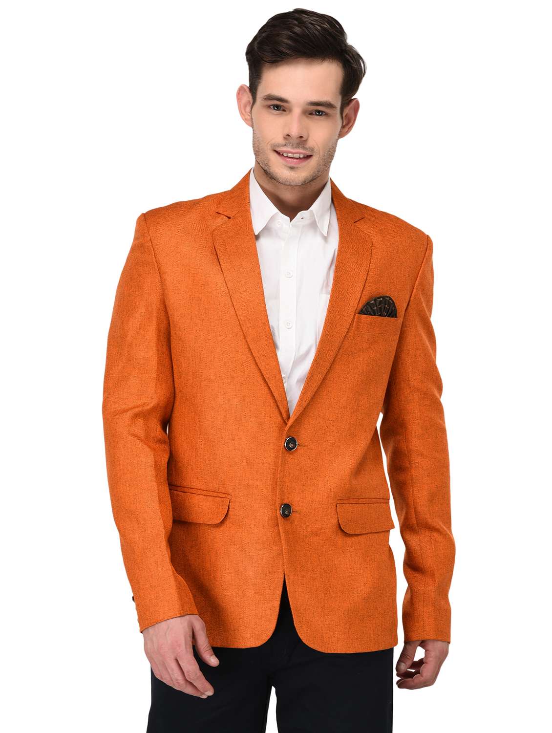 Orange Linen Single Breasted Casual Blazer