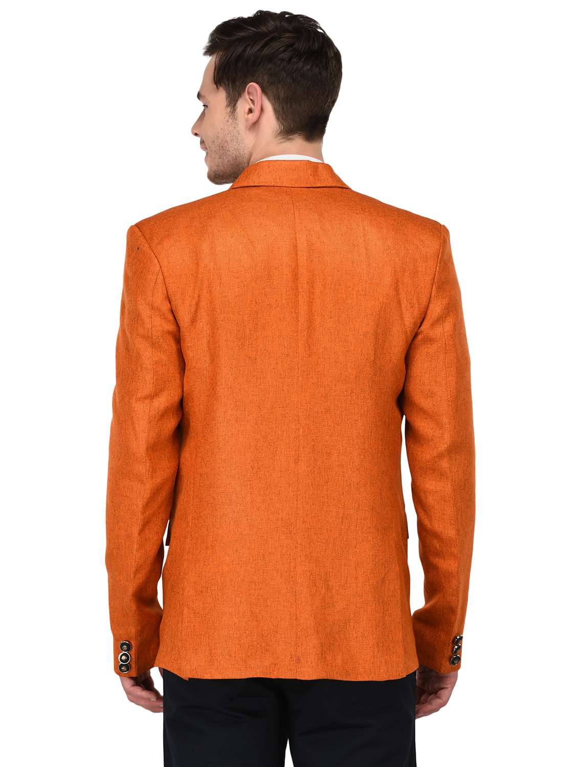 Orange Linen Single Breasted Casual Blazer