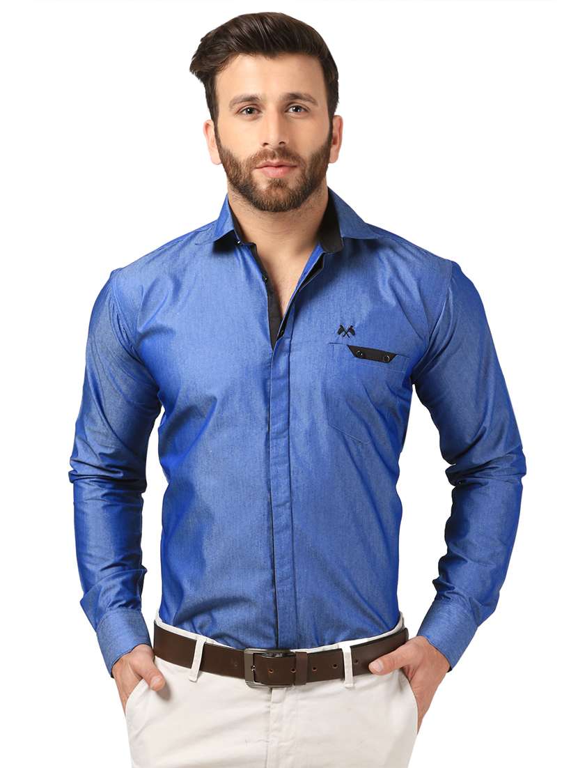 blue polyester blend casual shirt