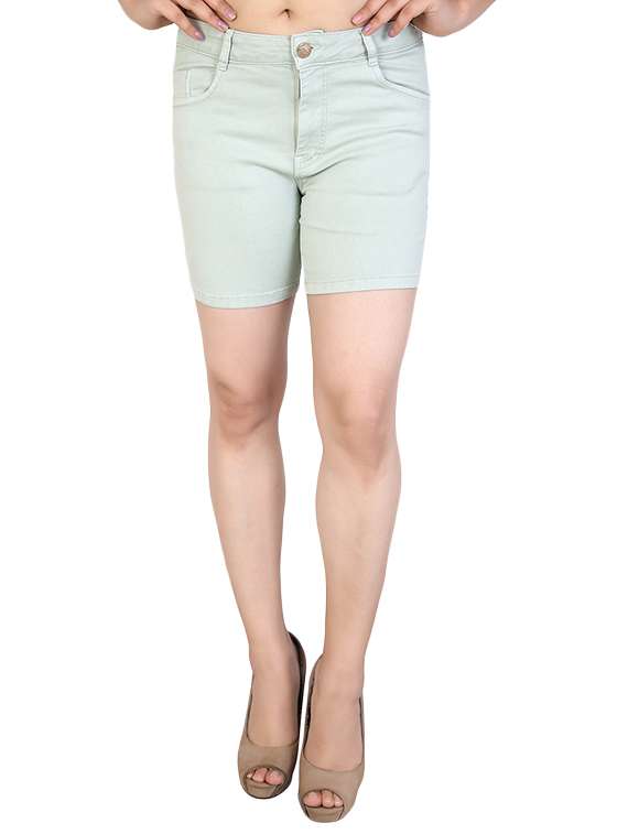 high rise button closure denim shorts