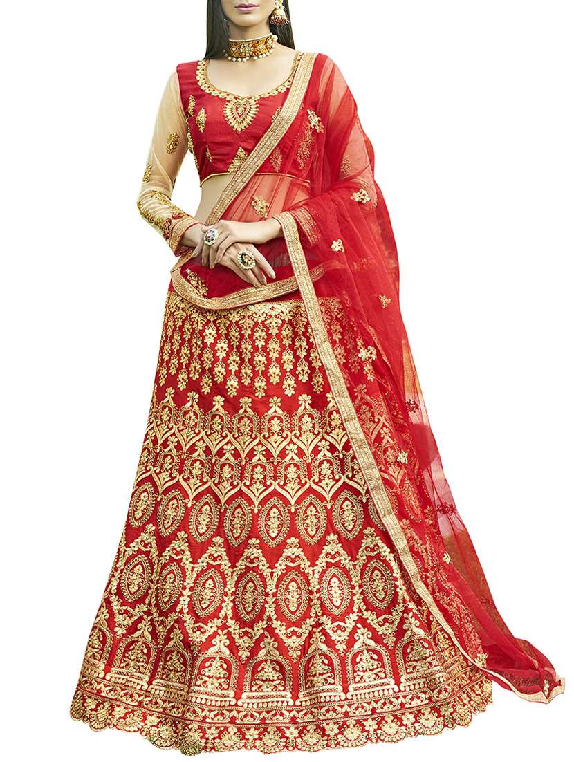 embroidered a-line lehenga with contrast dupatta