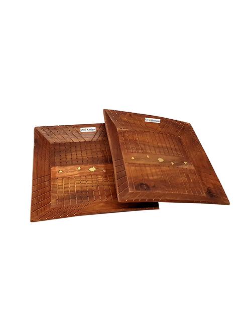 wooden serving tray set hand carved - 15887668 -  Standard Image - 0
