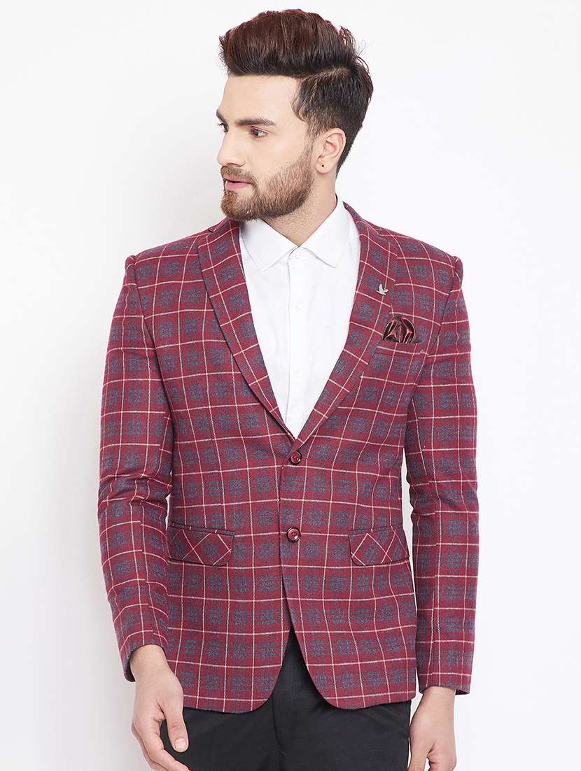 red poly wool single breasted casual blazer