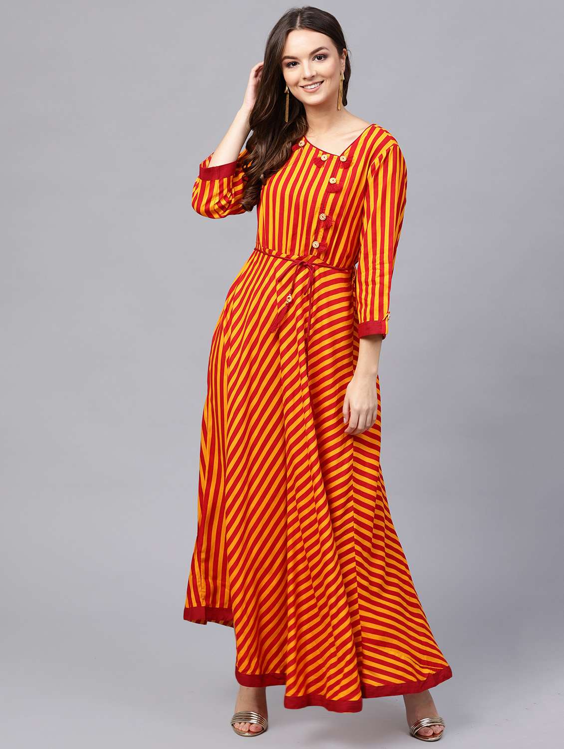 stripes flared dress with tassels