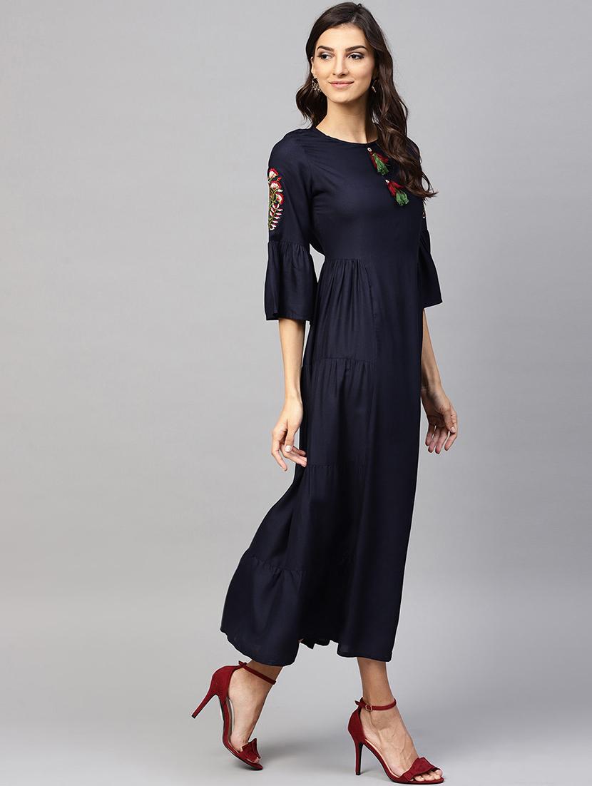 bell sleeves flared ethnic dress with tassels - 15894295 -  Standard Image - 1