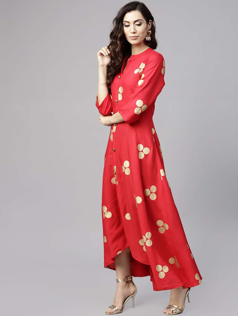 high low foil print dress - 15894311 -  Standard Image - 1