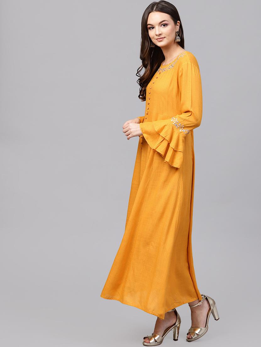 a-line embroidered bell sleeves dress - 15894336 -  Standard Image - 1