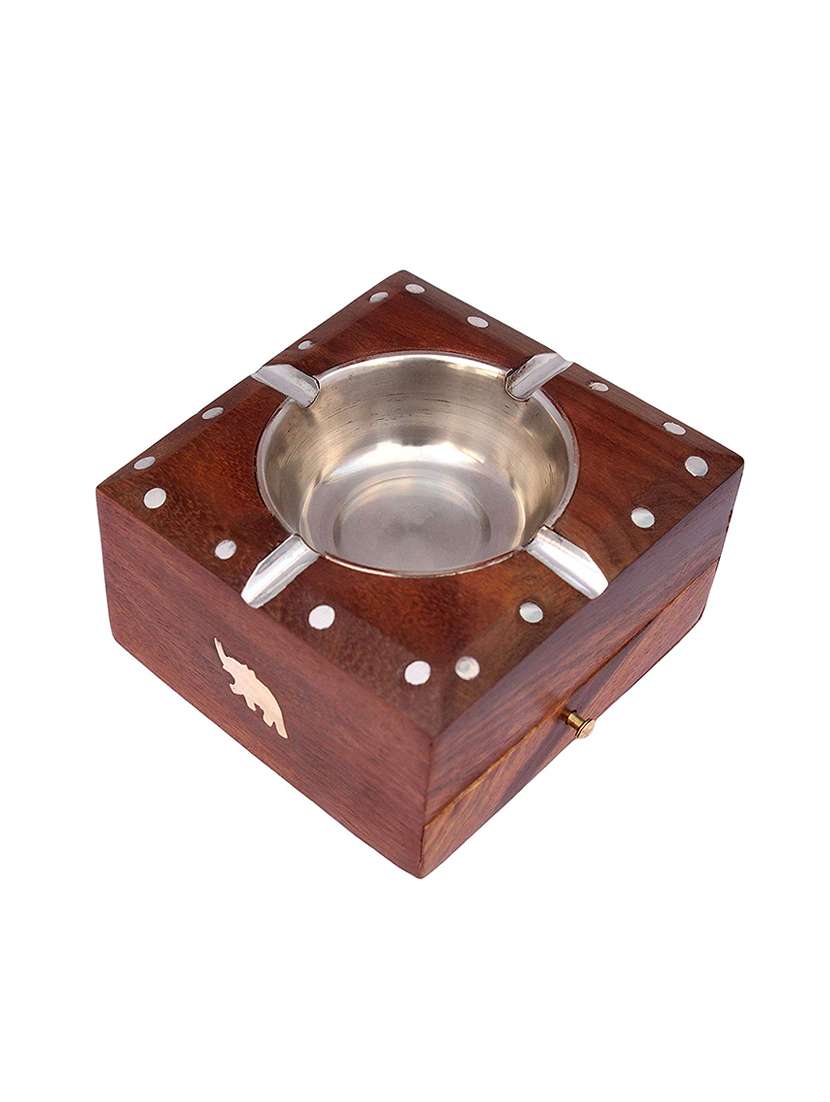 brown wooden ash tray with cigarette drawer