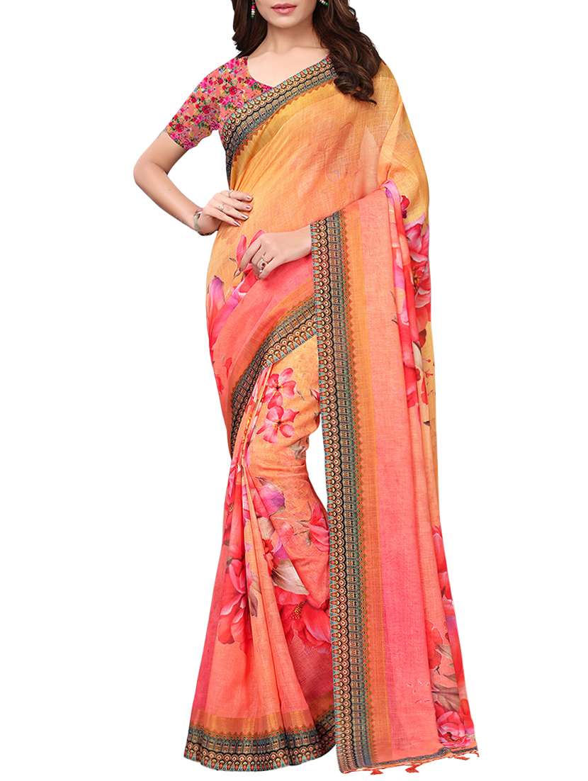 floral printed saree with blouse
