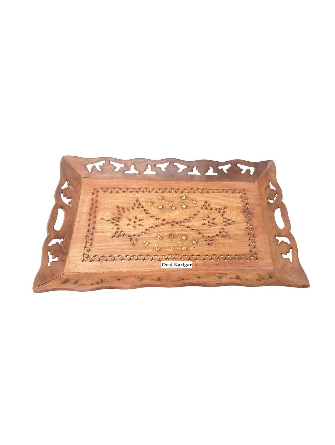 desi karigar brown tray carving