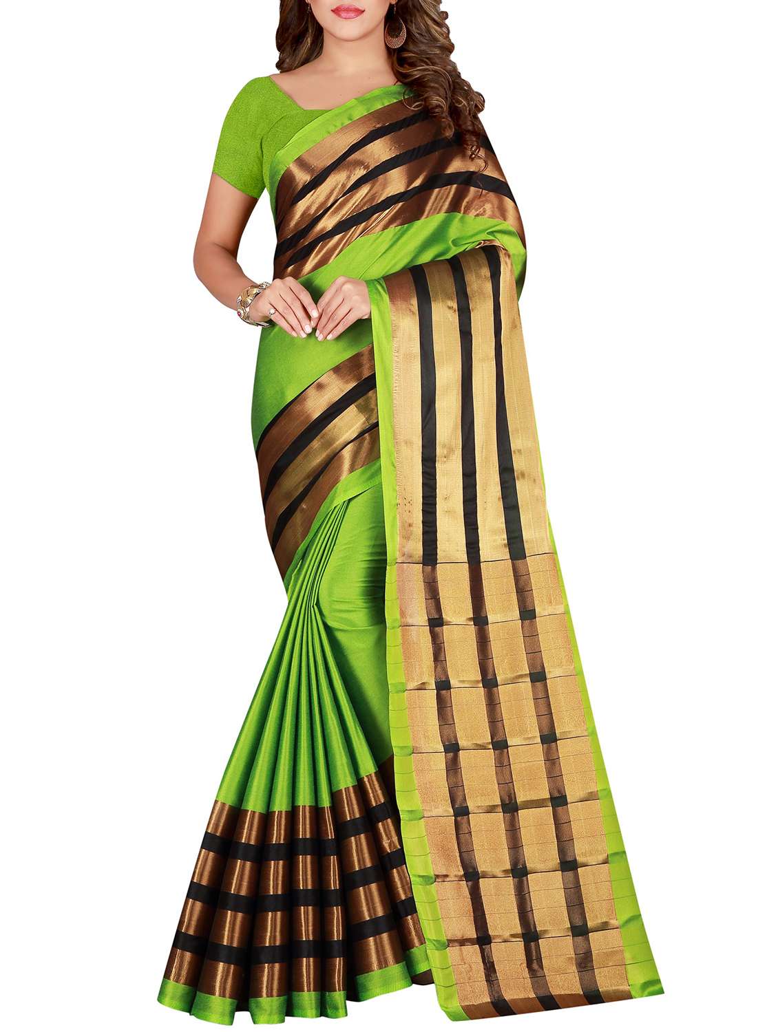 striped zari border woven saree with blouse