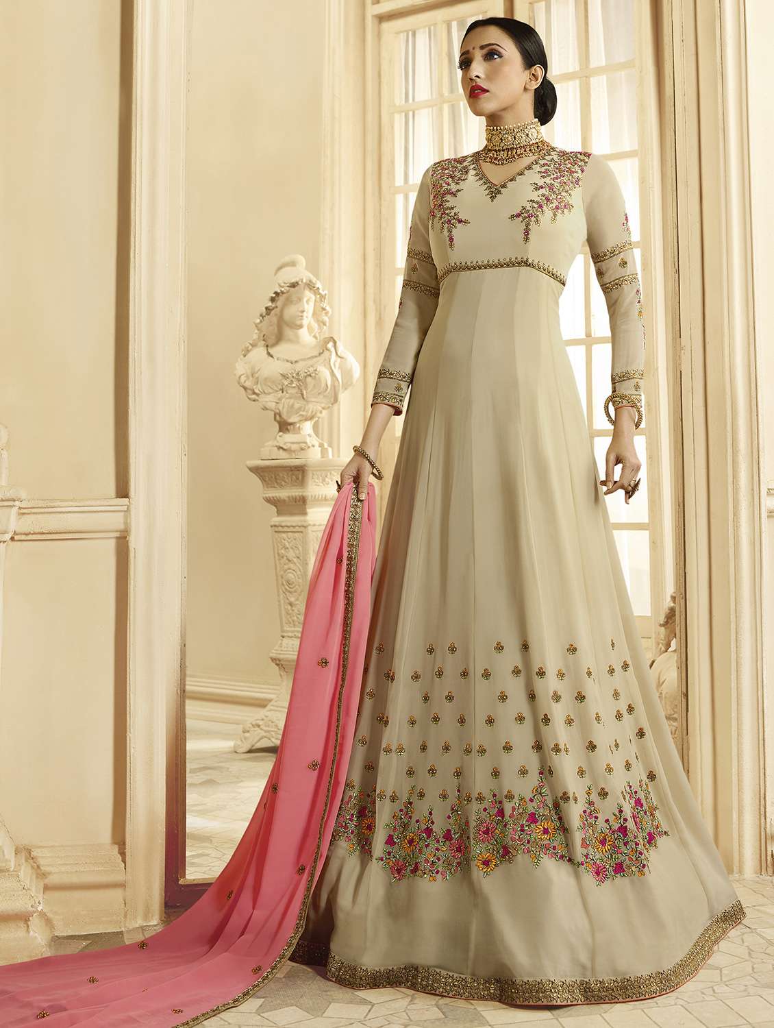 embroidered semi-stitched anarkali suit