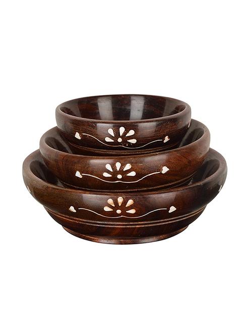desi karigar brown wooden bowls - set of 3 - 15900280 -  Standard Image - 0