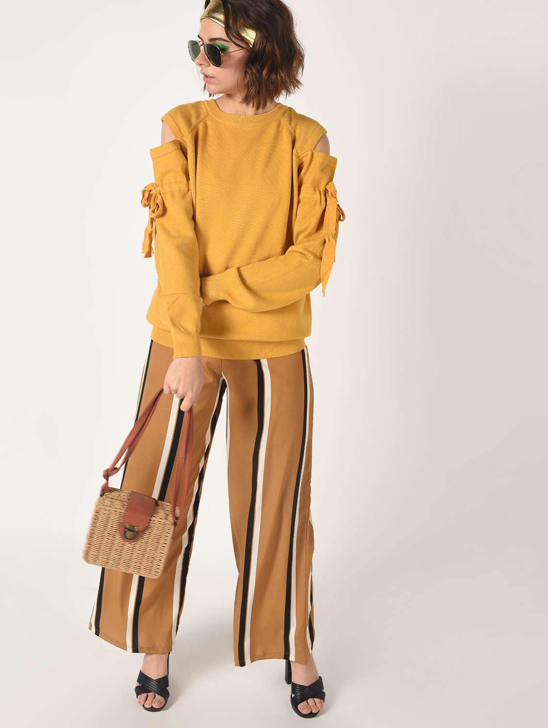 cold shoulder drawstring sleeved pullover