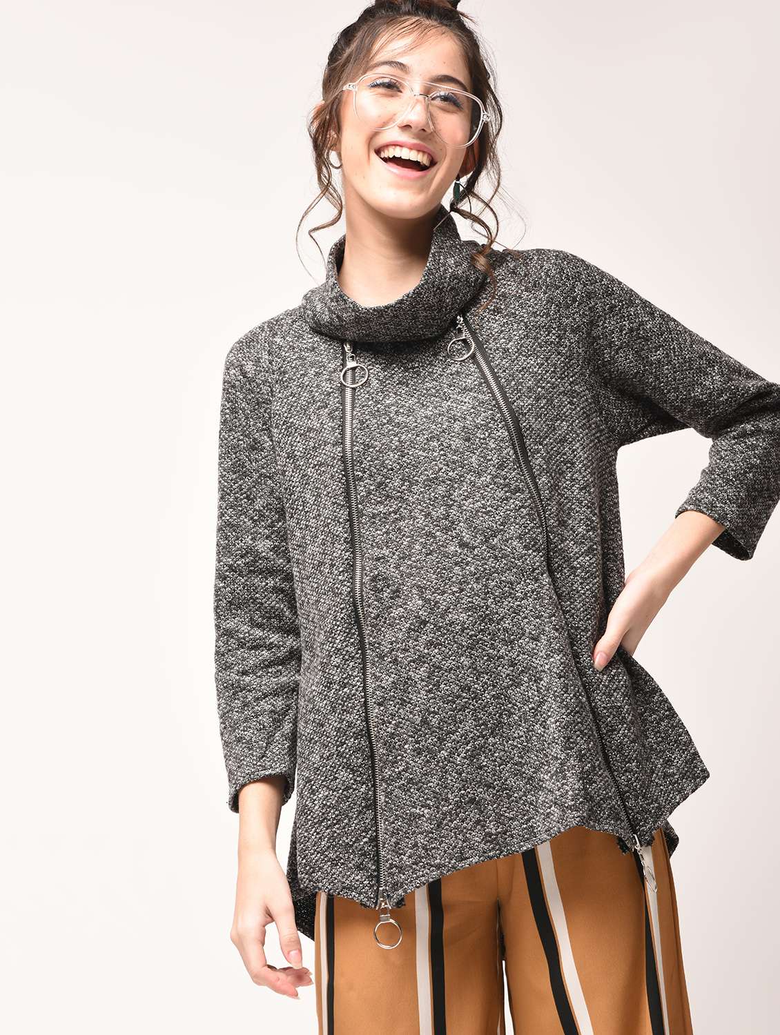 turtle neck zip detail pullover