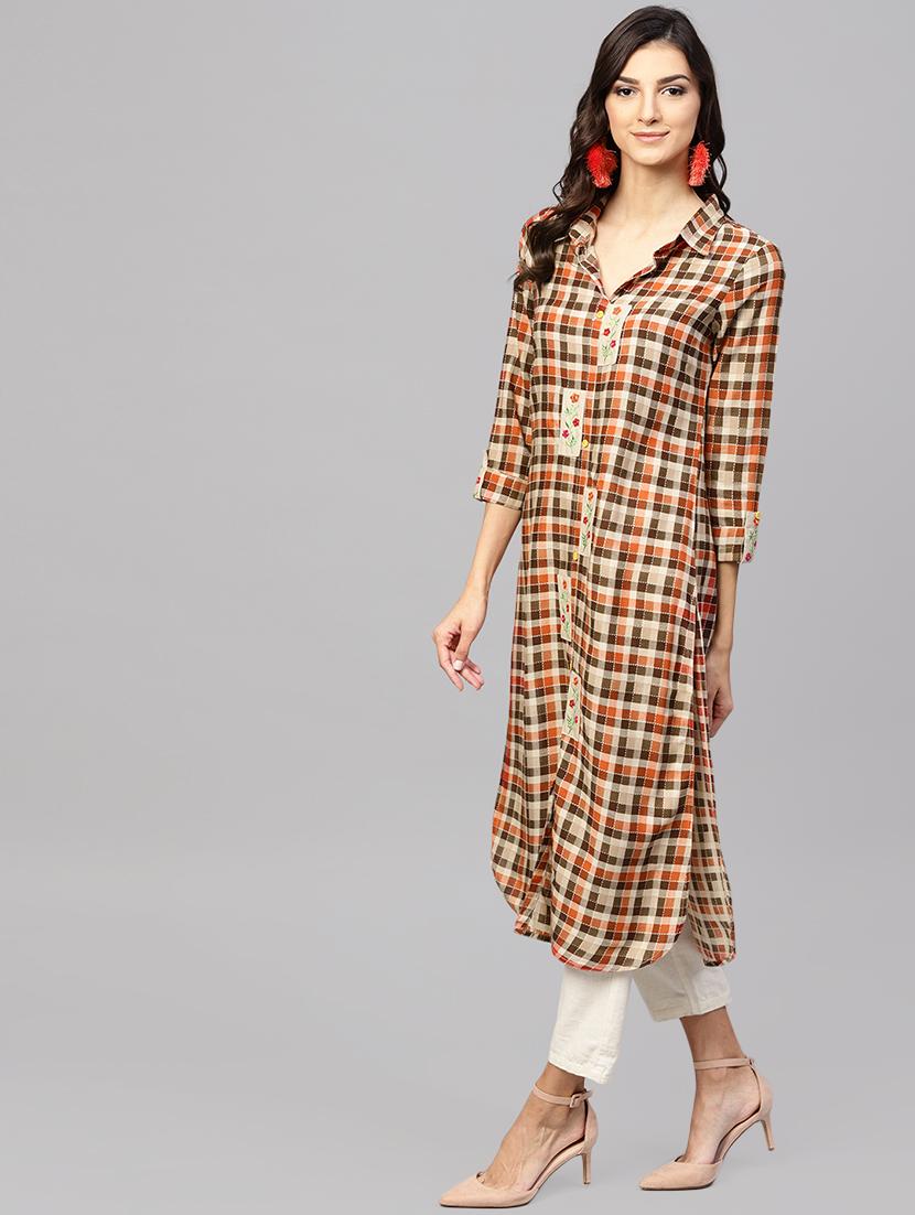 checkered straight kurta - 15901533 -  Standard Image - 1