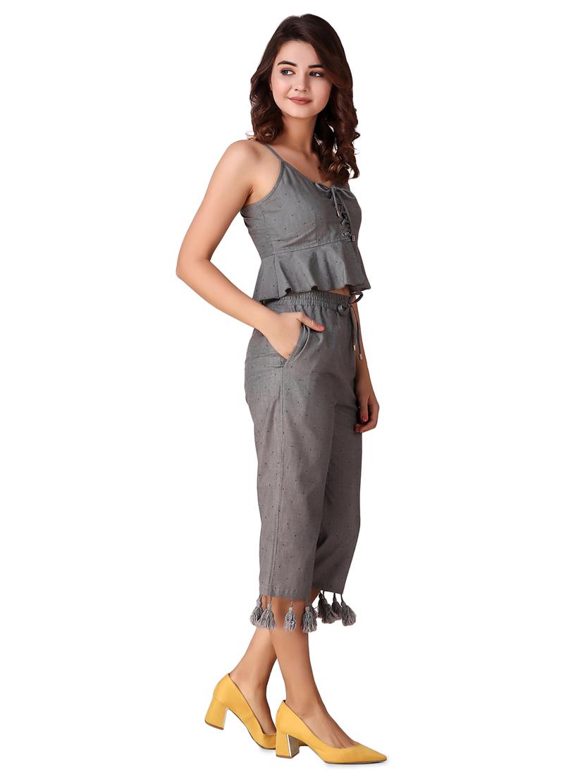 lace-up top & tasseled culotte set - 15901570 - Standard Image - 1