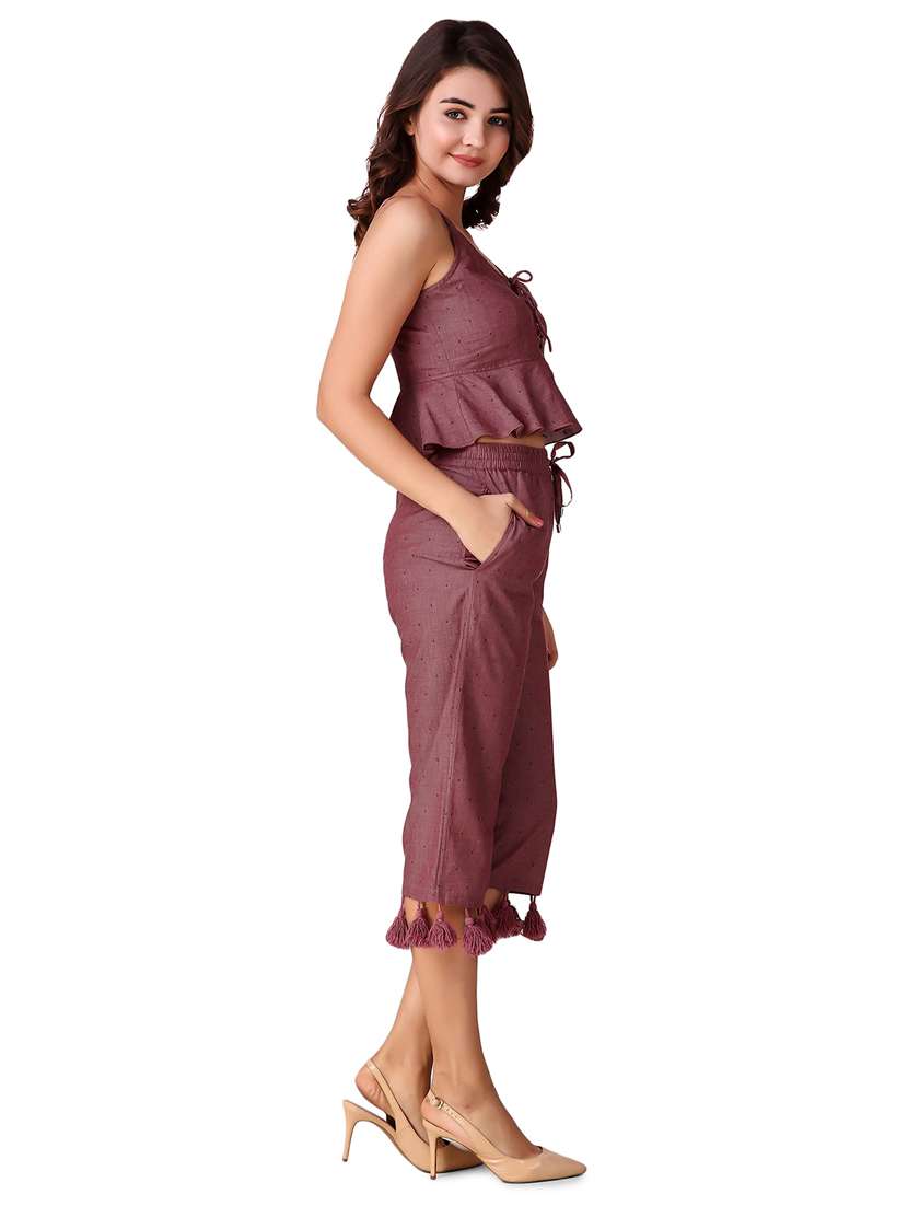 lace-up top & tasseled culotte set - 15901571 -  Standard Image - 1