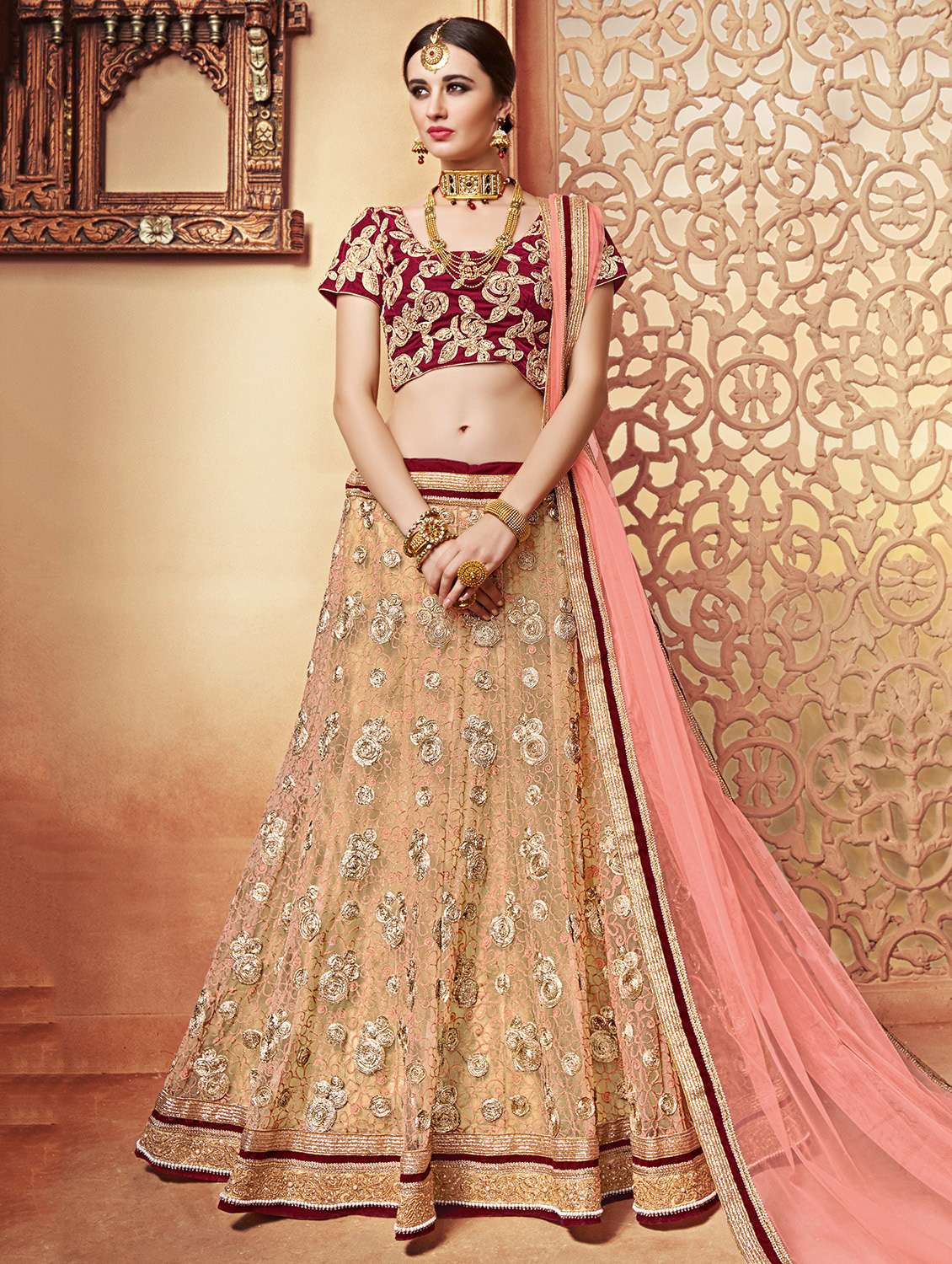 embroidered flared lehenga