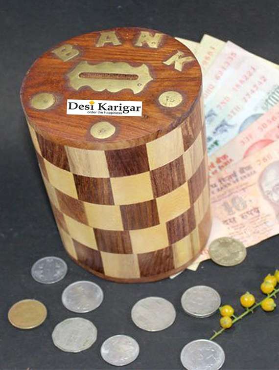 desi karigar brown wooden piggy banks