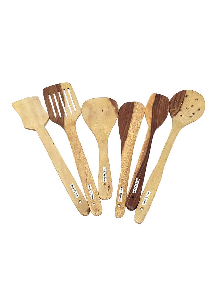 desi karigar brown wooden spoon set of 6