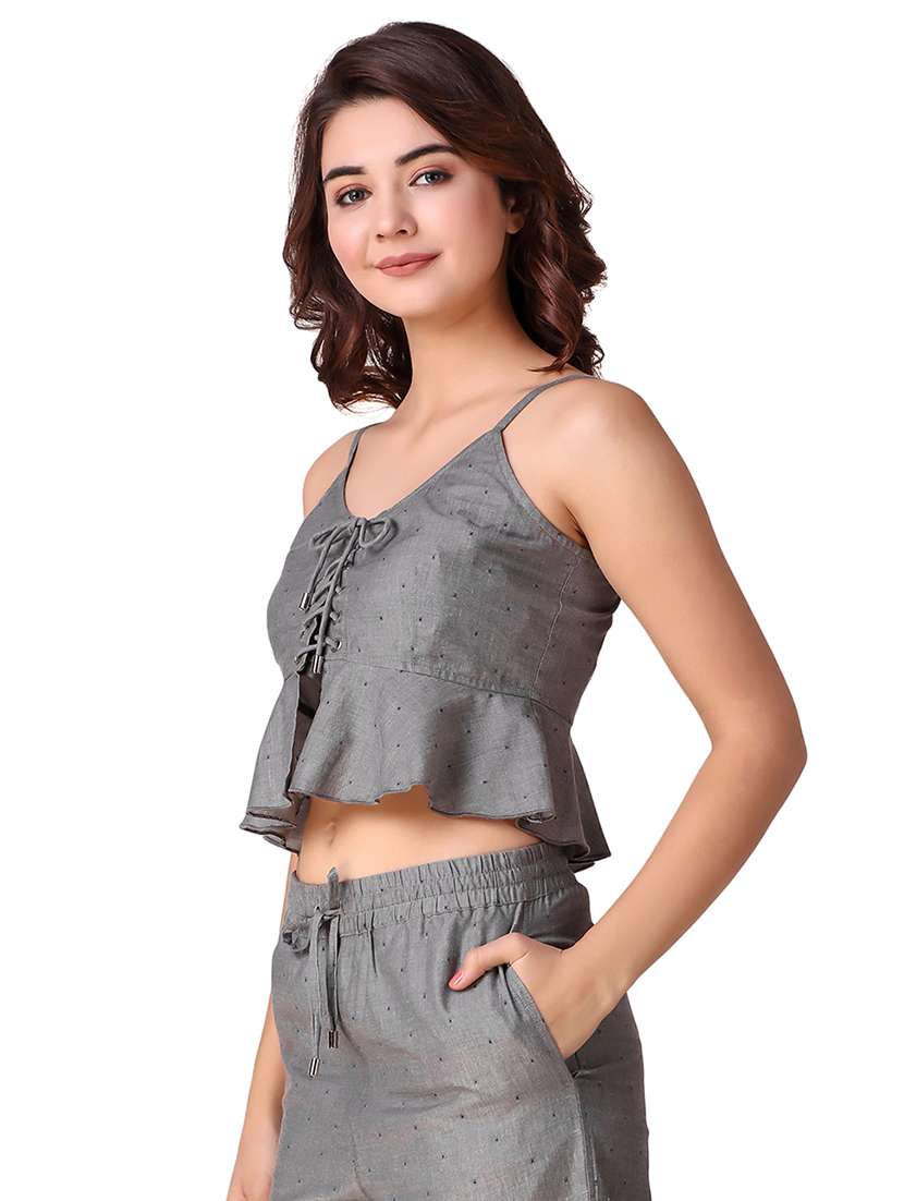 lace up detail peplum top - 15903243 - Standard Image - 1