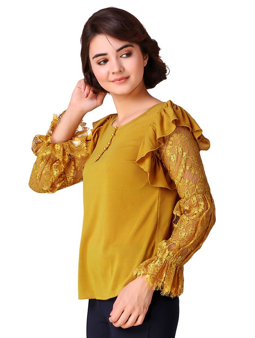 ruffle detail lace sleeved top - 15903257 -  Standard Image - 1