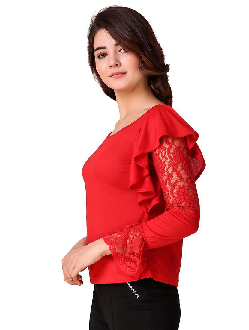 lace paneled bell sleeved top - 15903258 - Standard Image - 1