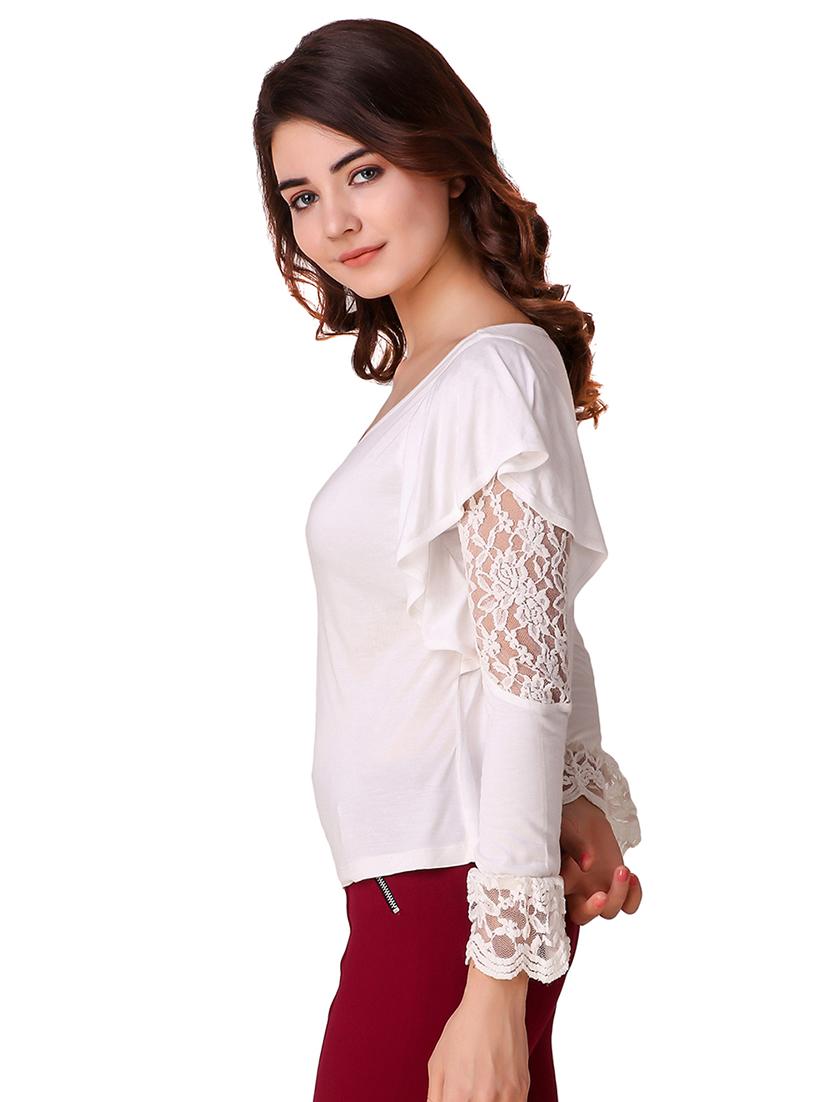 lace paneled bell sleeved top - 15903260 - Standard Image - 1