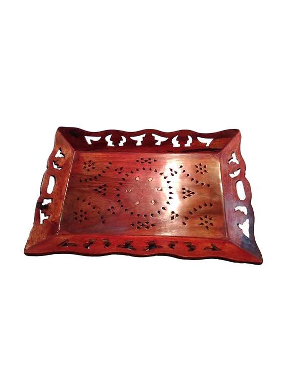 desi karigar brown wooden multipurpose tray