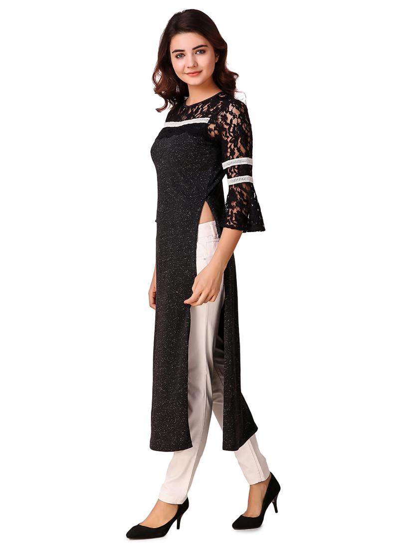 high slit lace detail kurta - 15903835 - Standard Image - 1
