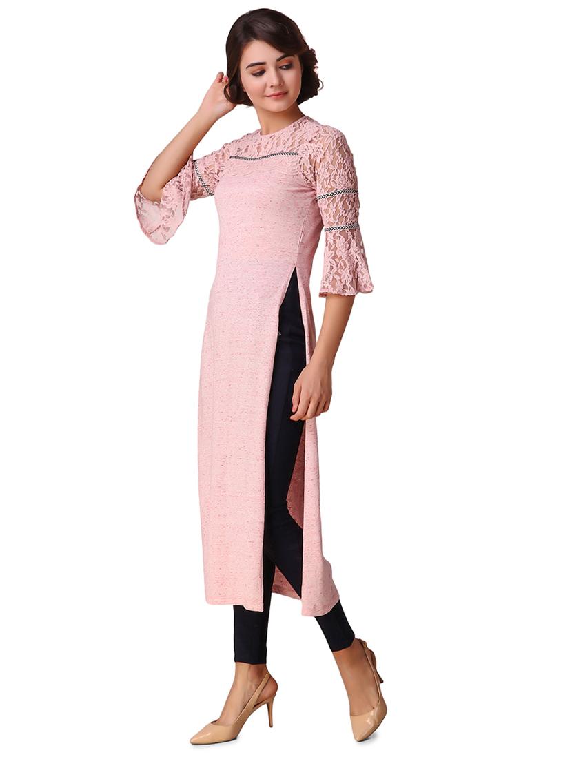 high slit lace detail kurta - 15903836 -  Standard Image - 1