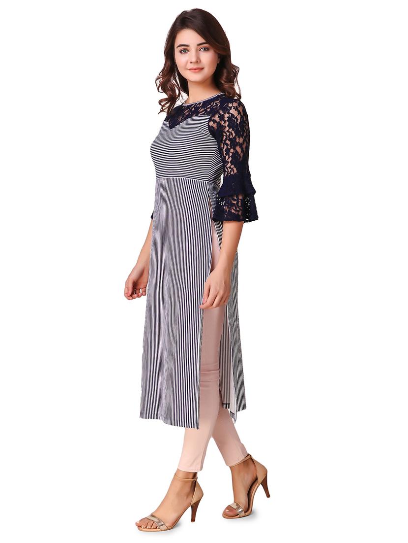 high slit stripes bell sleeves kurta - 15903838 - Standard Image - 1