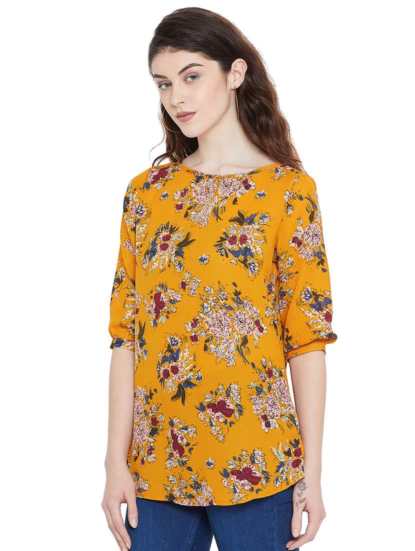 orange round neck floral print regular tunic - 15904249 -  Standard Image - 1