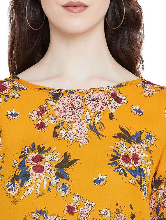orange round neck floral print regular tunic - 15904249 - Standard Image - 4