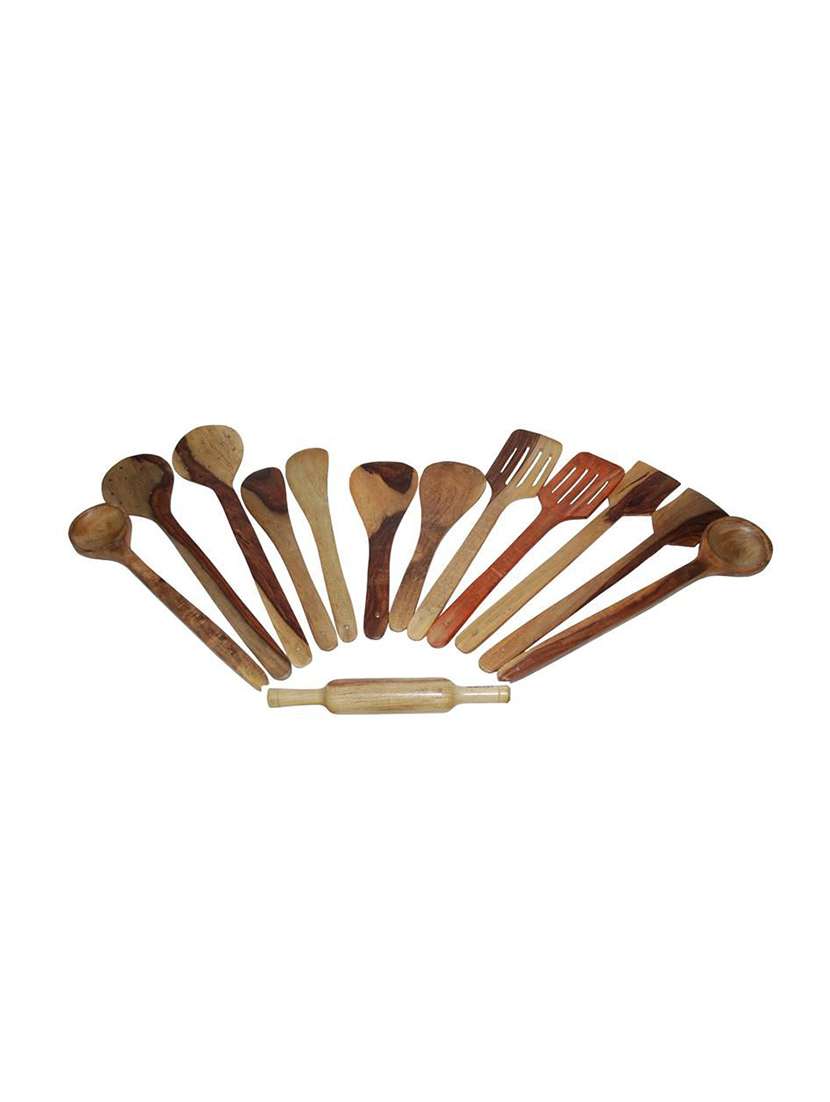 desi karigar wooden spoon set of 13 pcs/wooden spatula, ladle & kitchen tool set
