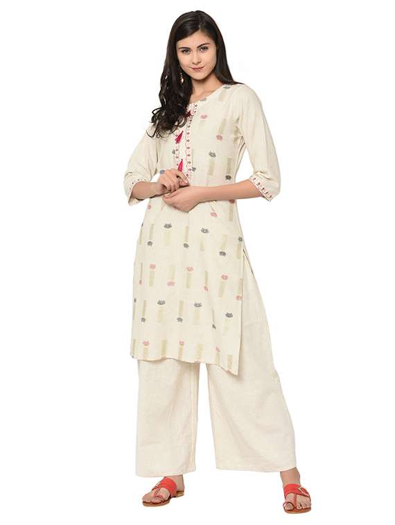 foil print straight kurta with tassels