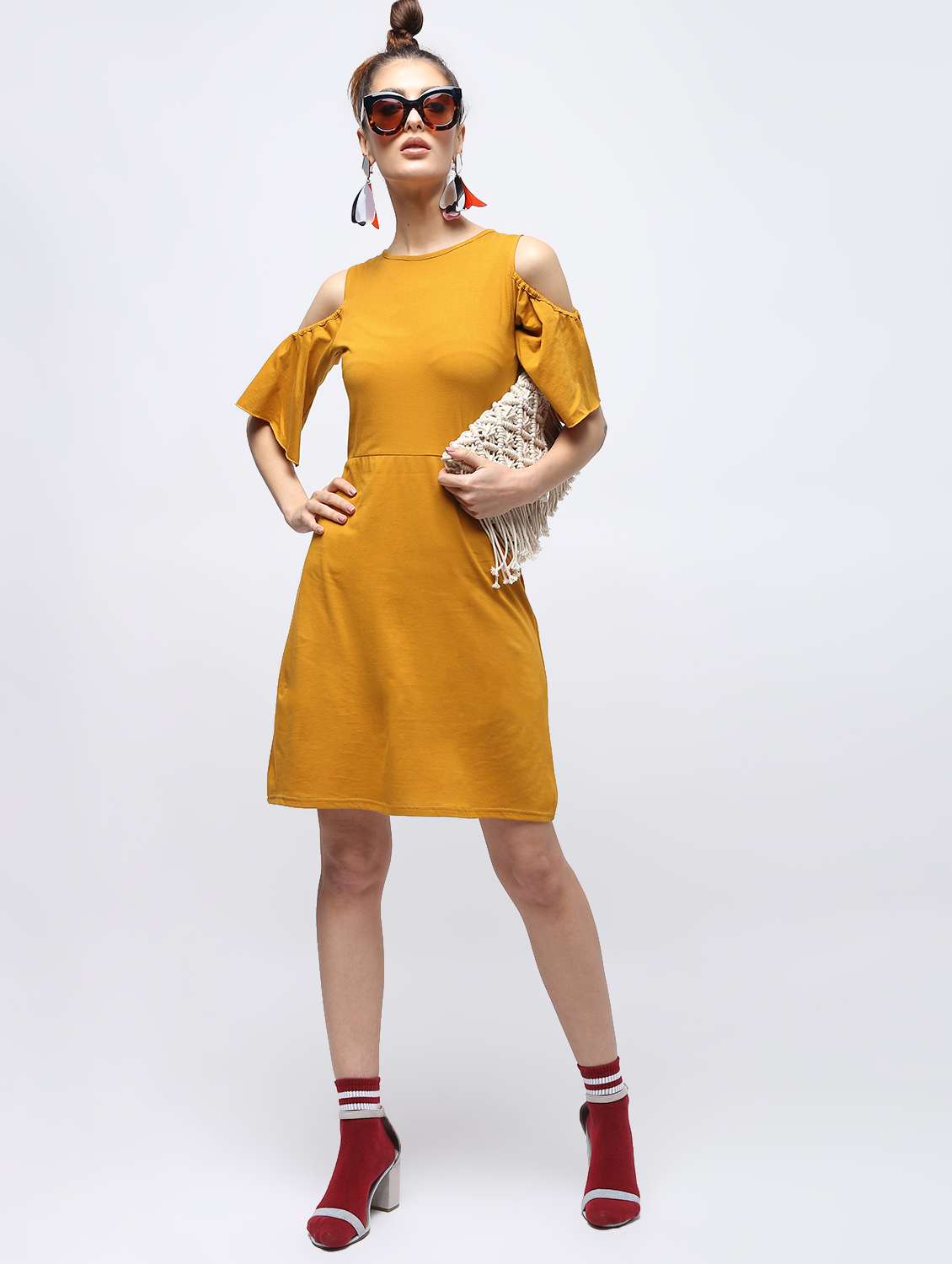 cold shoulder a-line dress