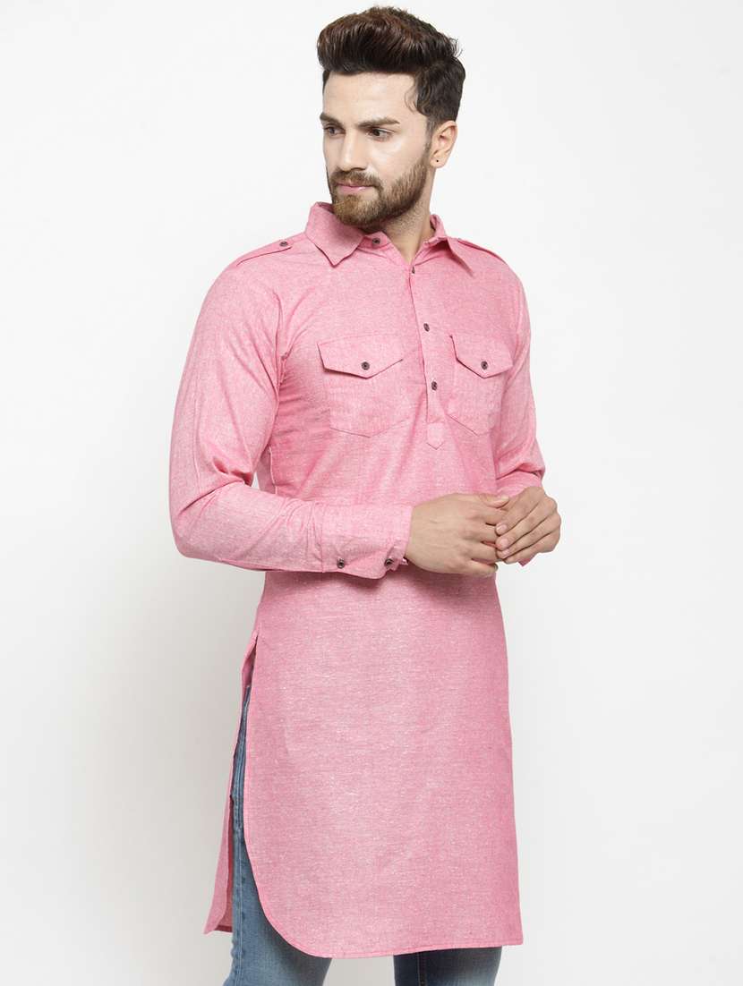 pink cotton pathani kurta - 15908305 -  Standard Image - 1