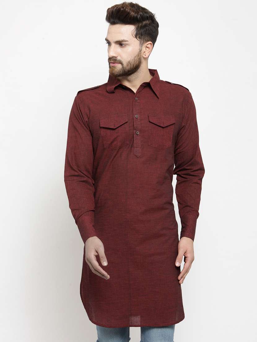 maroon cotton pathani kurta