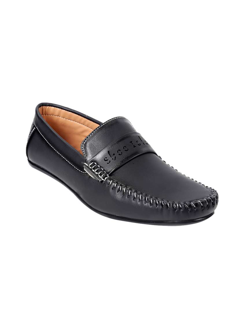 black leatherette slip on loafers