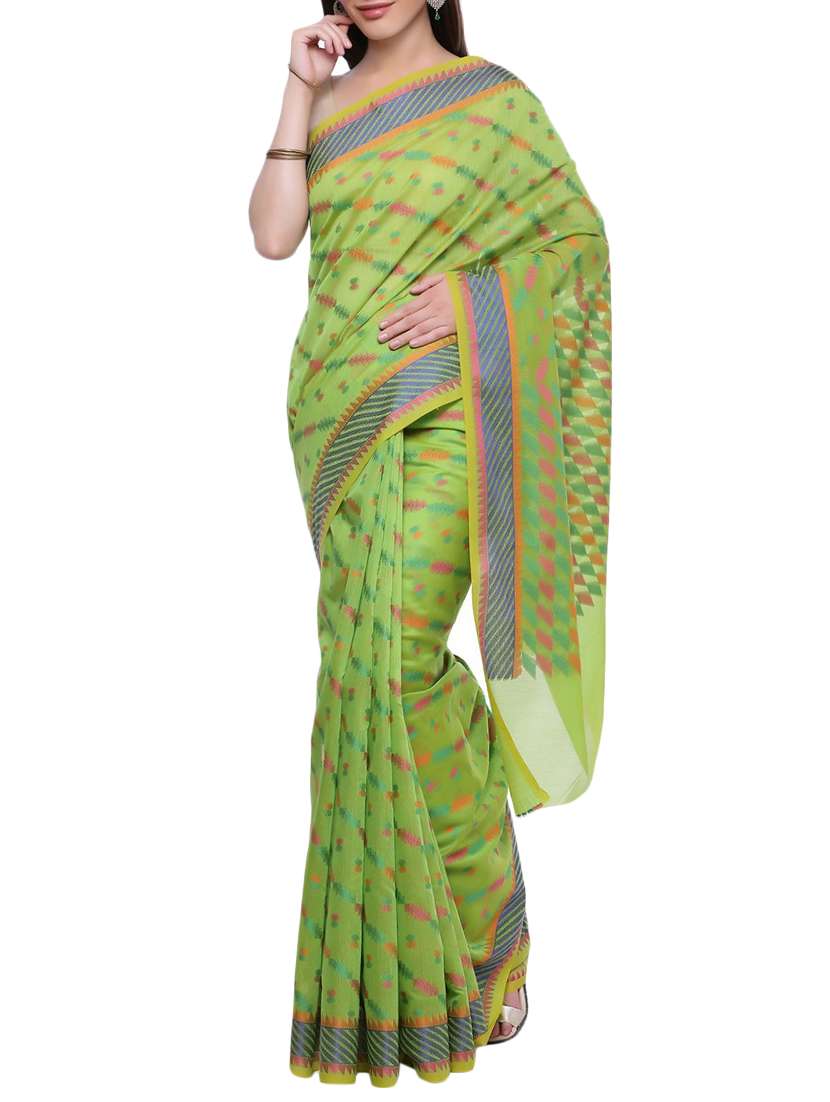 geometrical zari motif green banarasi saree with blouse