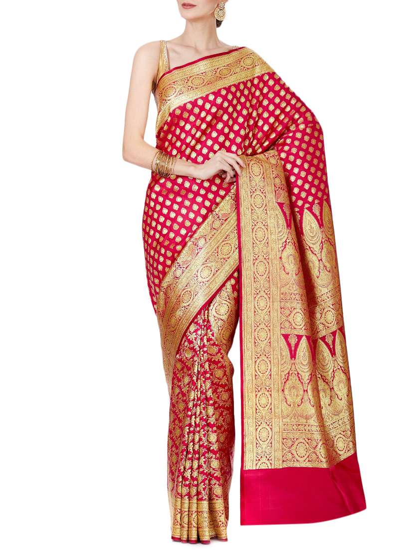 half & half zari pink banarasi saree with blouse