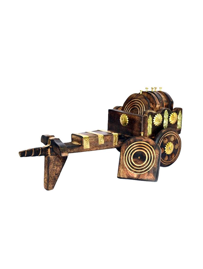Desi Karigar Antique Bullock Cart Tea Coaster Of Wooden